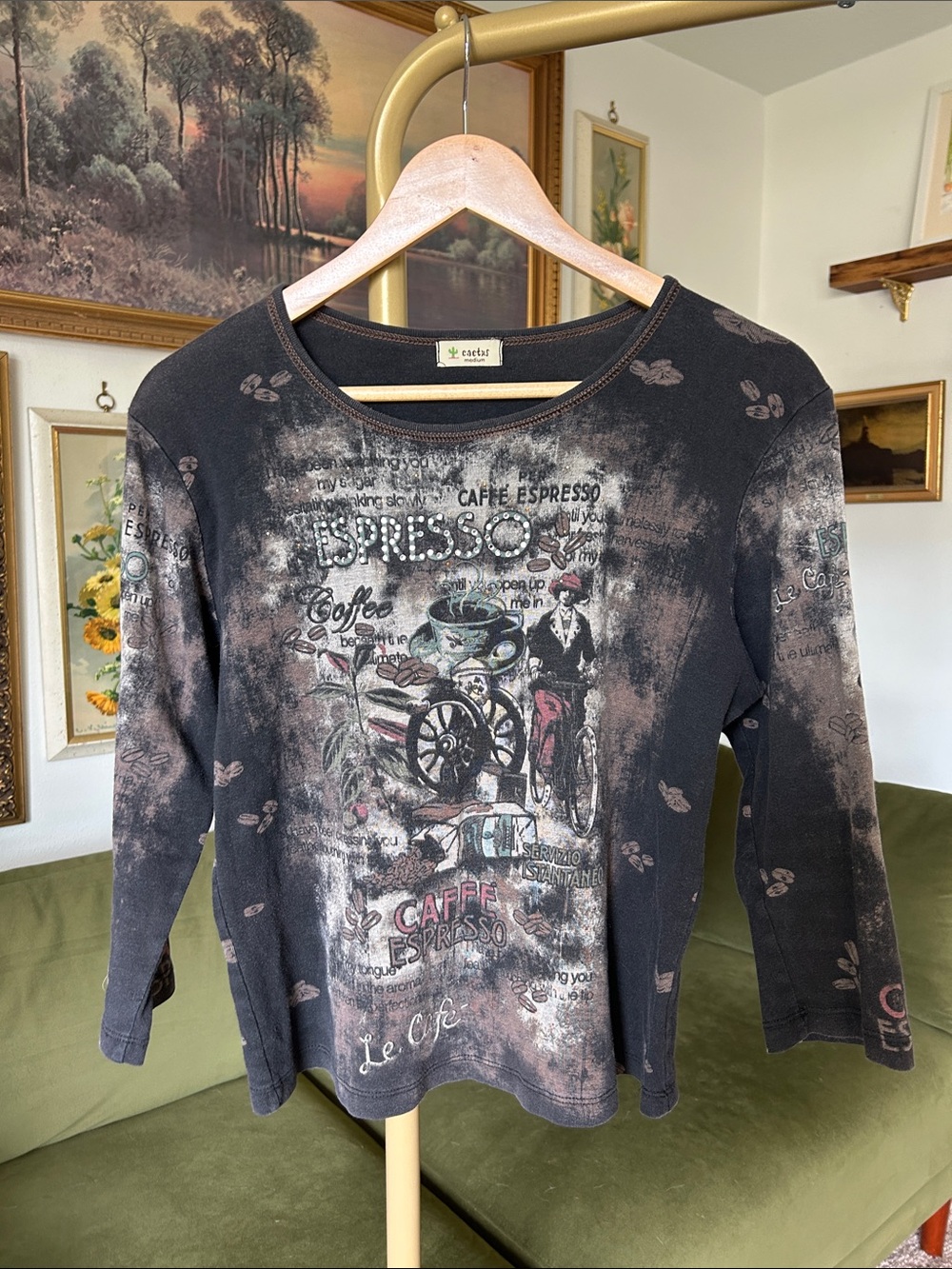 Vintage Cactus Espresso Graphic 3/4 Sleeve Shirt